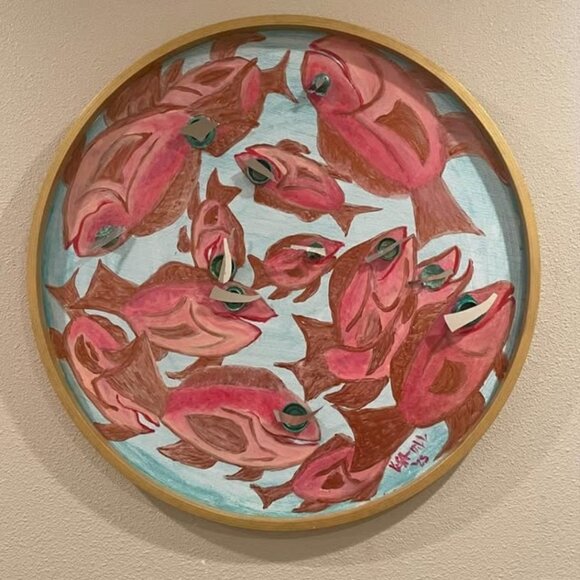 Original Ocean Debris Painting "Swimming in a Fish Bowl" 24 X 24 by Lisa Dill - Picture 1 of 3